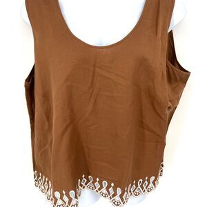 Bob Mackie Wearable Art Brown Linen Tank Top Size 3X NEW